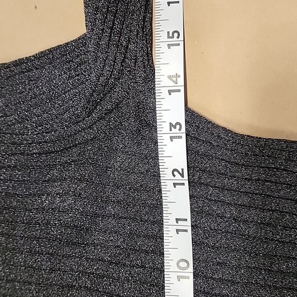Rita Ora Size L Pewter Gray Metallic Ribbed Semi Sheer Mock Neck Top, EUC - Picture 6 of 11